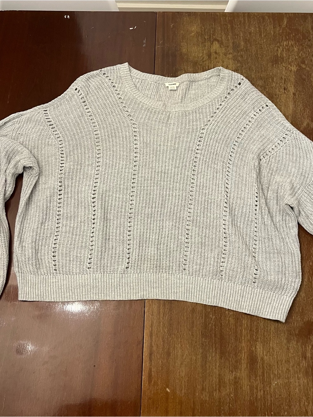 Garage Light Gray Open-Stitch Crewneck Sweater